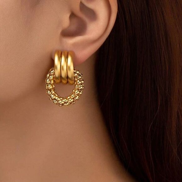 Gold Textured Hoop Earrings - Picture 1 of 2